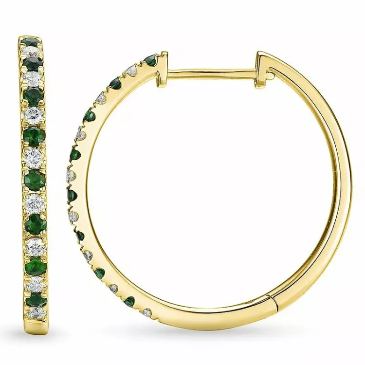 smaragd creoler i 14 karat guld med smaragd og diamant 