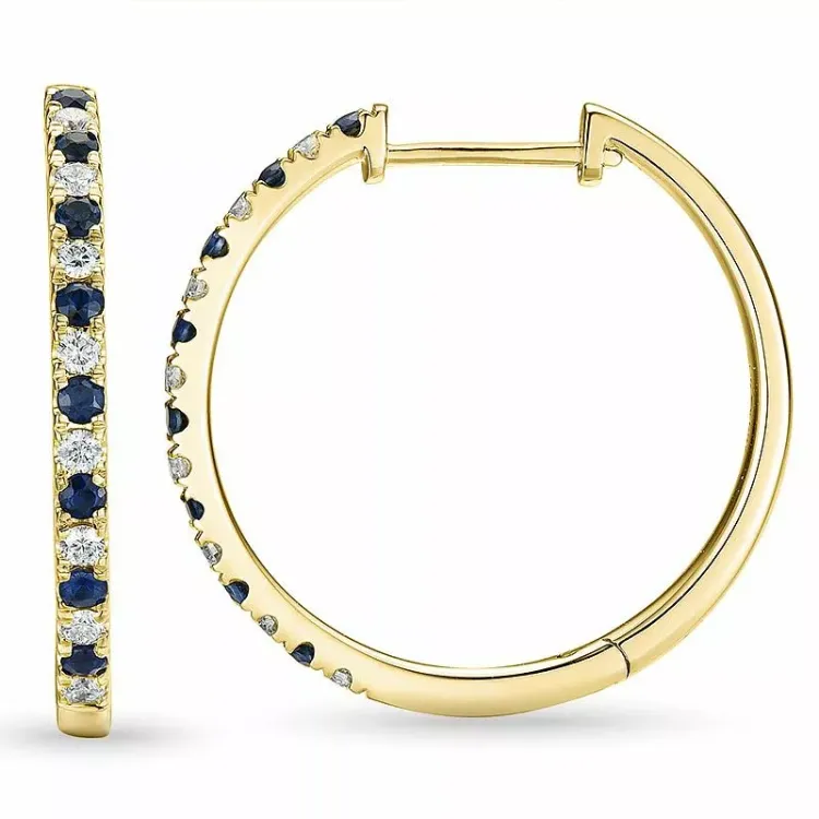 21 mm safir creoler i 14 karat guld med safir og diamant