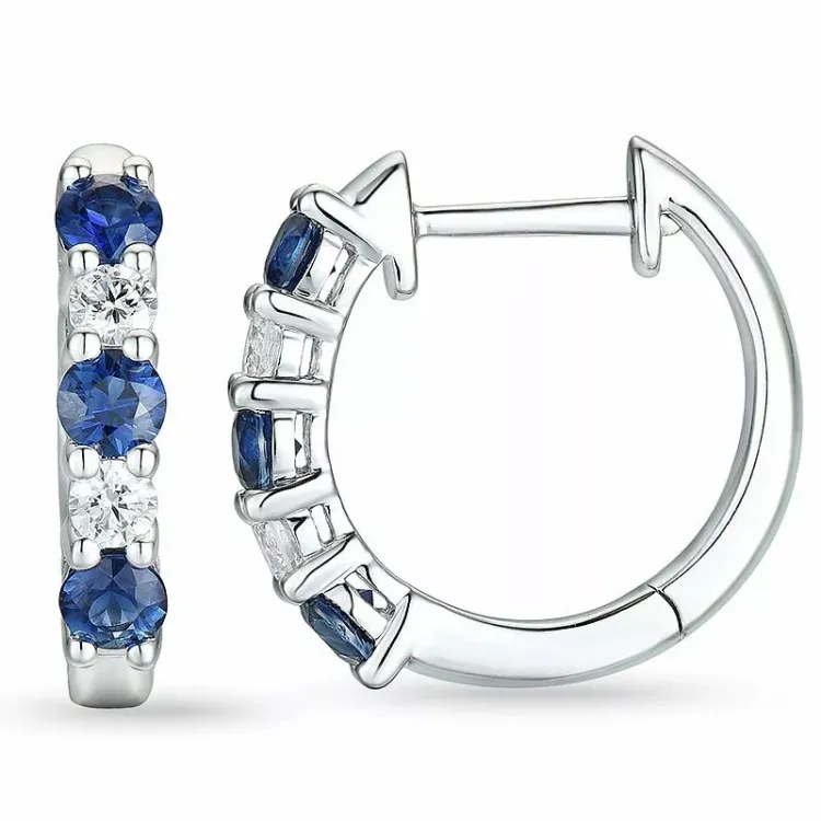 15 mm safir creoler i 14 karat hvidguld med safir og diamant
