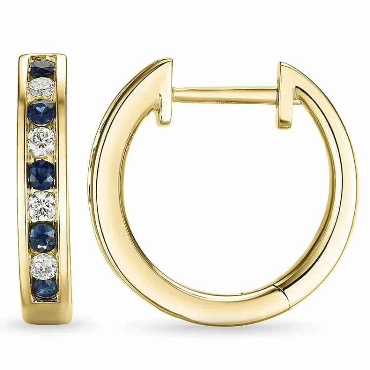 15 mm safir creoler i 14 karat guld med safir og diamant