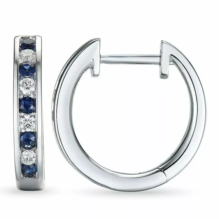 15 mm safir creoler i 14 karat hvidguld med safir og diamant