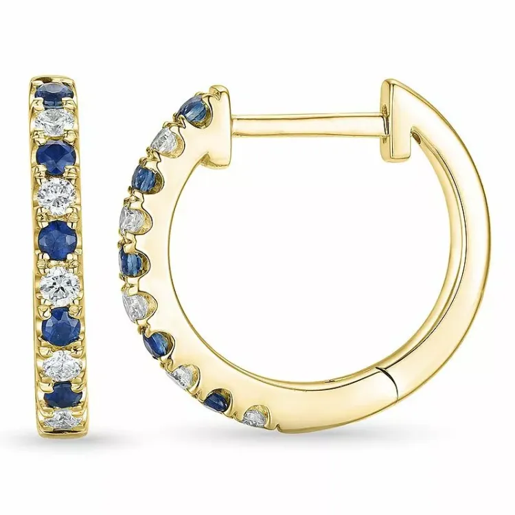 14 mm safir creoler i 14 karat guld med safir og diamant