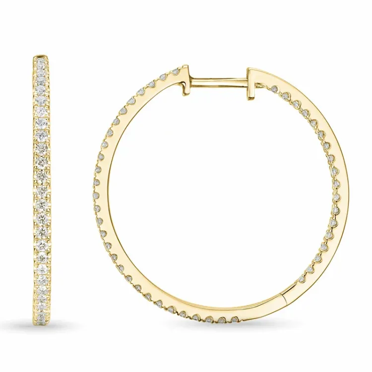 26 mm diamant creoler i 14 karat guld med diamant 