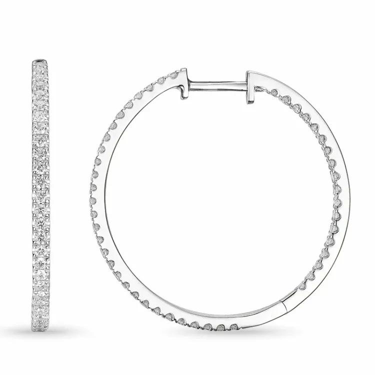 26 mm diamant creoler i 14 karat hvidguld med diamant