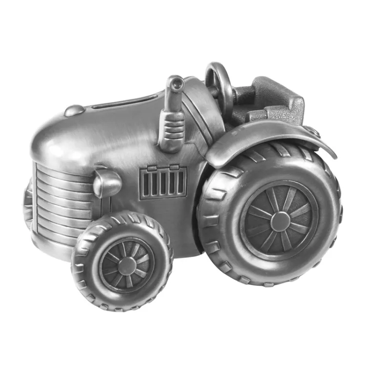 Dåbsgaver: Dåbsgave traktor sparebøsse i fortinnet  model: 152-76245