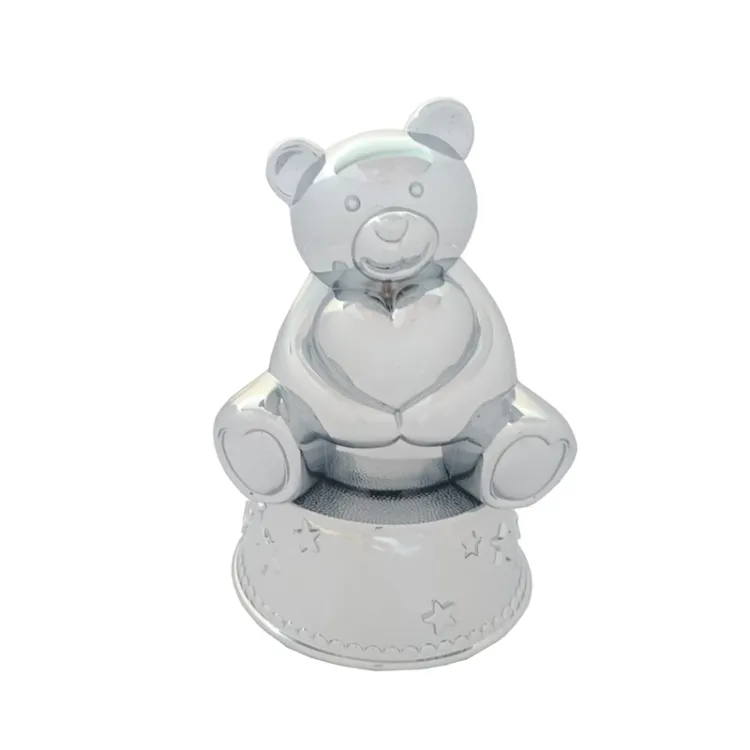 Dåbsgaver: bamse sparebøsse med musik i forkromet model: 152-86291