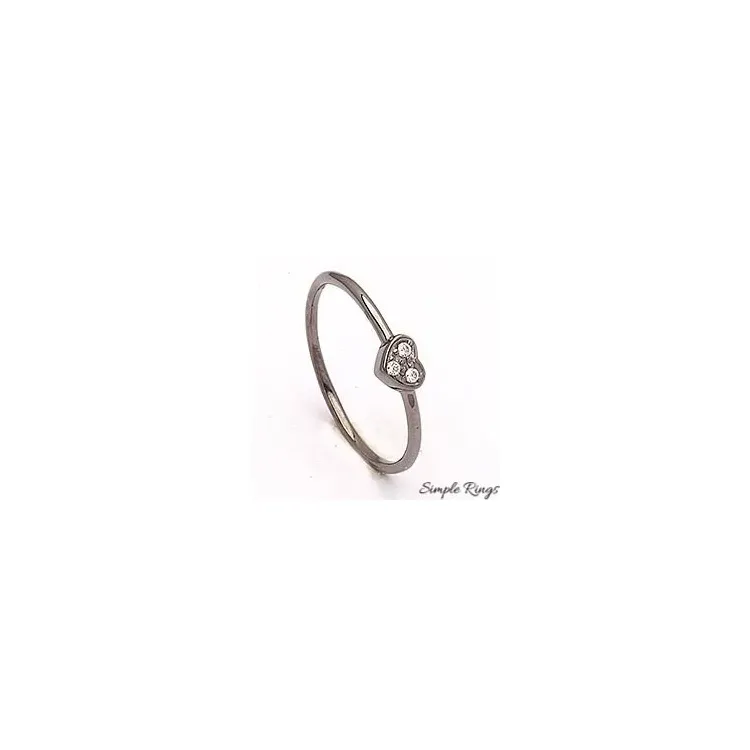 Simple Rings hjerte ring i sort rhodineret sølv hvide zirkoner