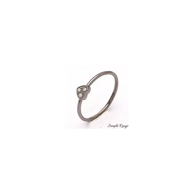 Simple Rings hjerte ring i sort rhodineret sølv hvide zirkoner