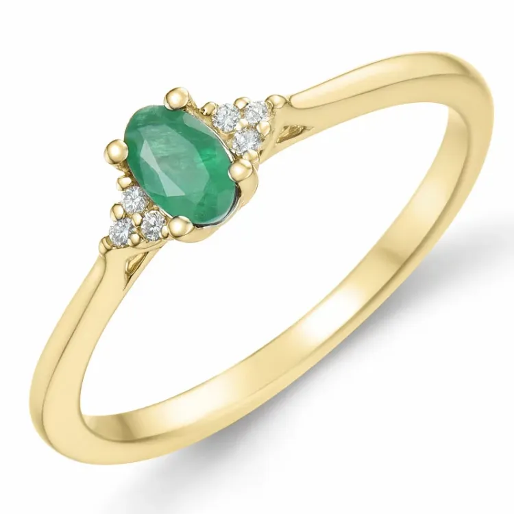 Kollektionsprøve smaragd diamantring i 14 karat guld 0,25 ct 0,03 ct