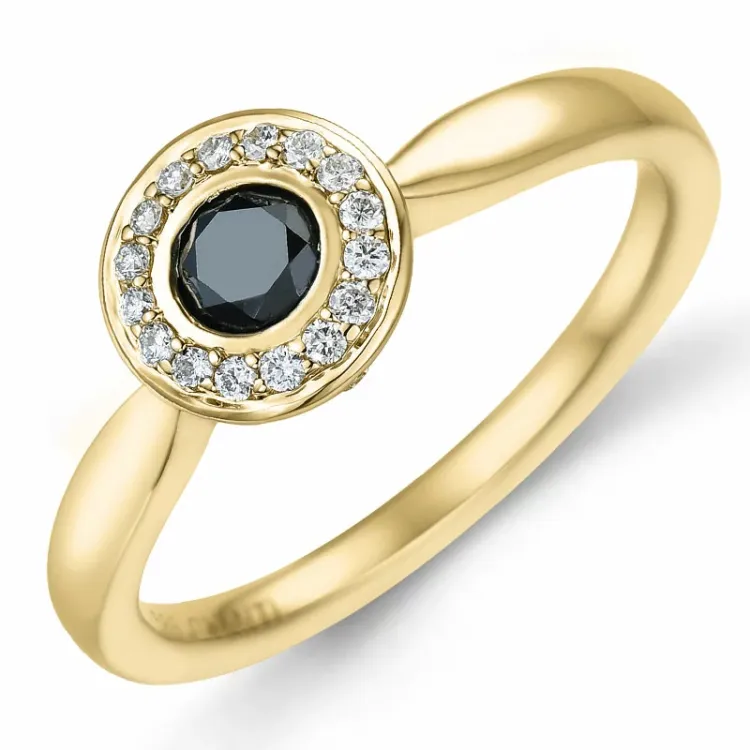 rund sort diamant brillantring i 14 karat guld 0,21 ct 0,136 ct