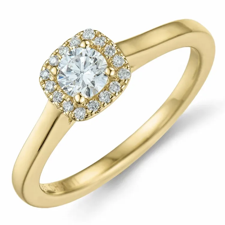 firkantet diamant ring i 14 karat guld 0,26 ct 0,064 ct