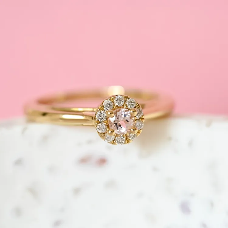 morganit diamantring i 14 karat guld 0,19 ct 0,15 ct