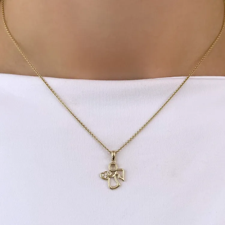 engel diamant vedhæng i 14 karat guld 0,021 ct