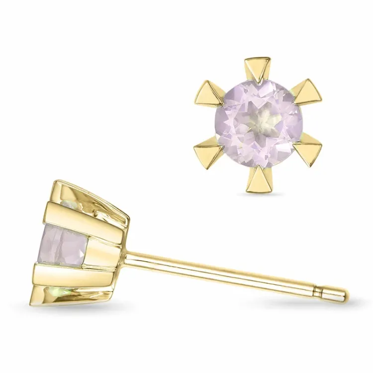 2 x 0,25 ct rosa kvarts solitaireørestikker i 14 karat guld med kvarts