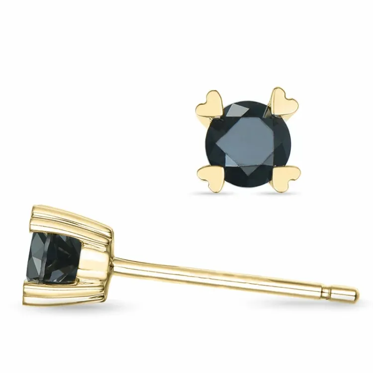 2 x 0,20 ct sorte diamant solitaireørestikker i 14 karat guld med sort diamant