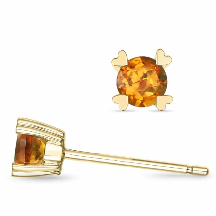 2 x 0,19 ct citrin solitaireørestikker i 14 karat guld med citrin
