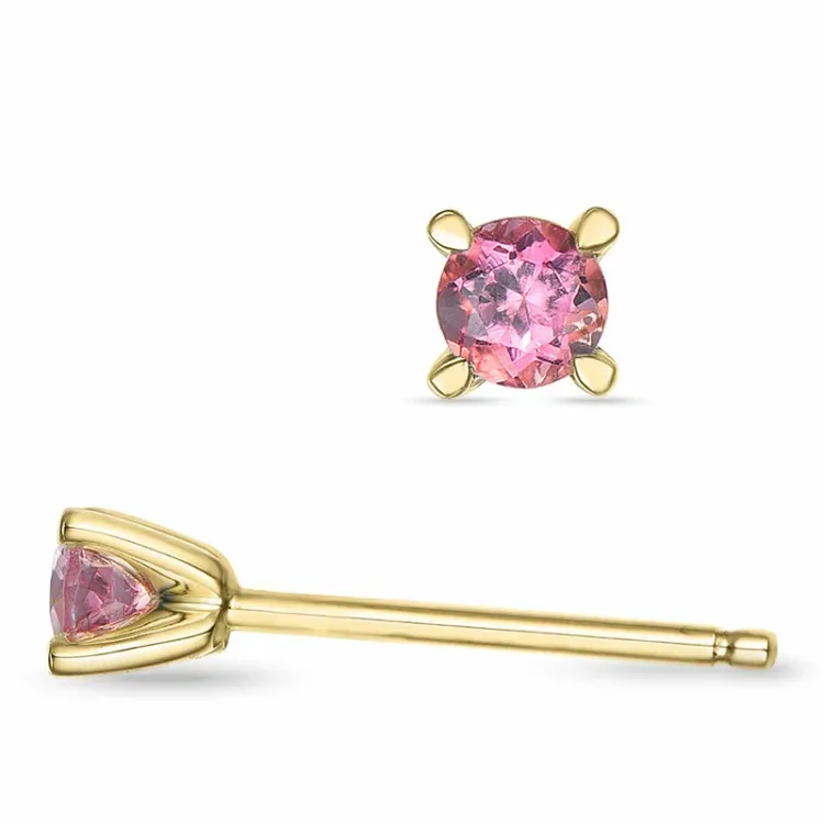 2 x 0,10 ct pink turmalin solitaireørestikker i 14 karat guld med turmalin