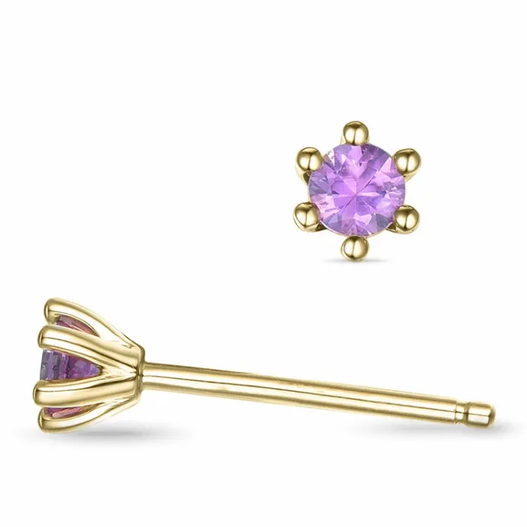 2 x 0,13 ct pink safir solitaireørestikker i 14 karat guld med pink safir