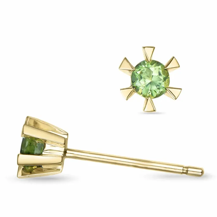2 x 0,12 ct peridot solitaireørestikker i 14 karat guld med peridot