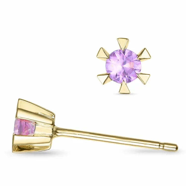 2 x 0,13 ct pink safir solitaireørestikker i 14 karat guld med pink safir
