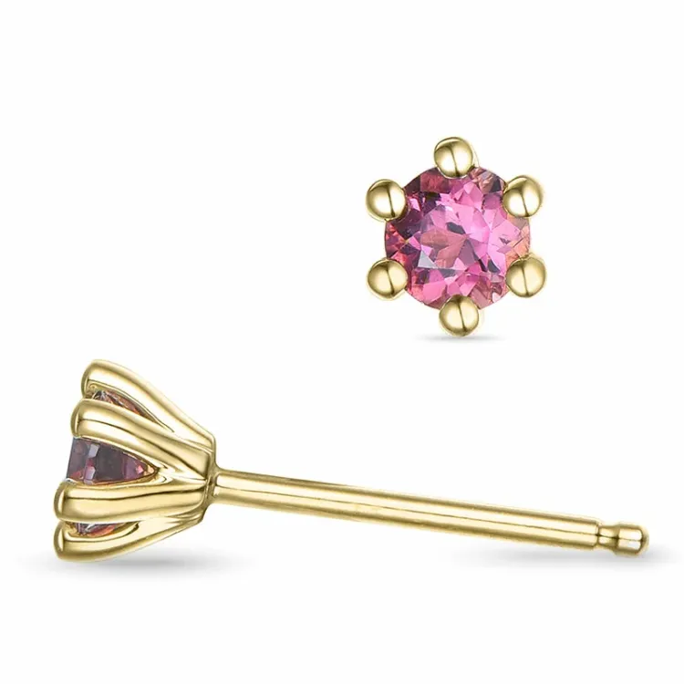 2 x 0,22 ct pink turmalin solitaireørestikker i 14 karat guld med turmalin