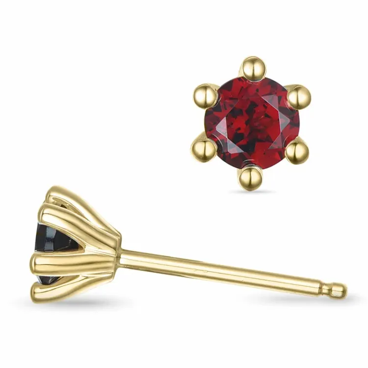 2 x 0,32 ct granat solitaireørestikker i 14 karat guld med granat