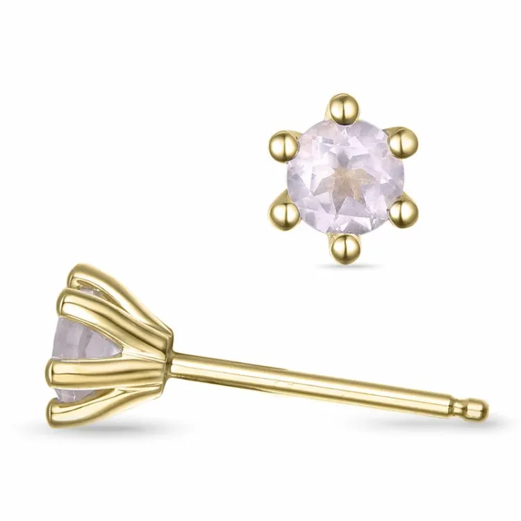 2 x 0,25 ct rosa kvarts solitaireørestikker i 14 karat guld med kvarts
