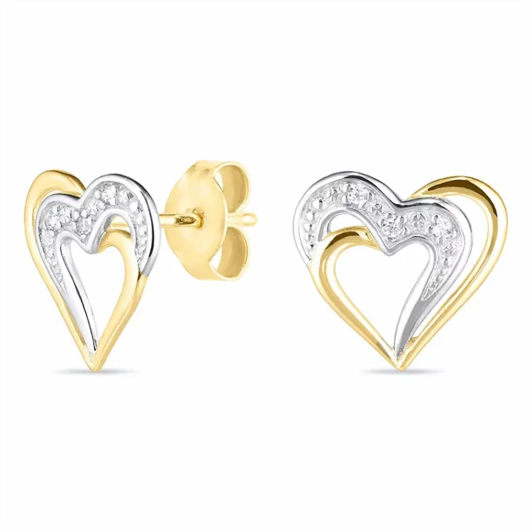 hjerte øreringe i 14 karat guld med rhodium med zirkon