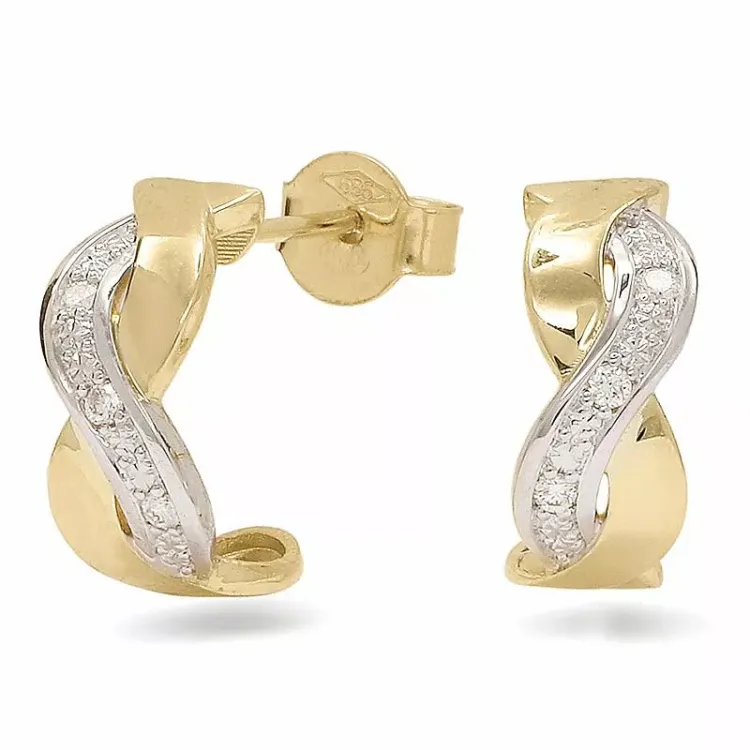 diamant halvcreoler i 14 karat guld med rhodium med diamant