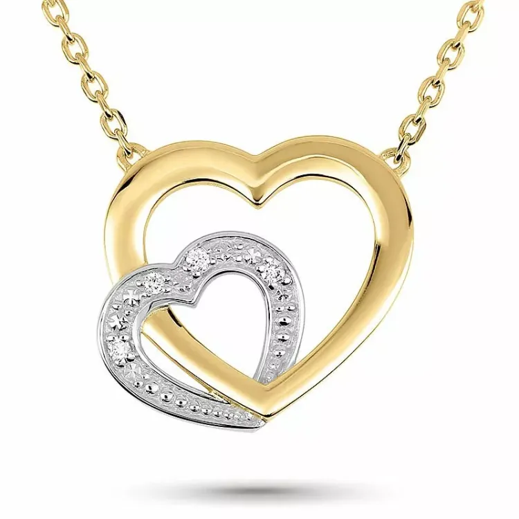 hjerte halskæde i 14 karat guld med rhodium 0,032 ct