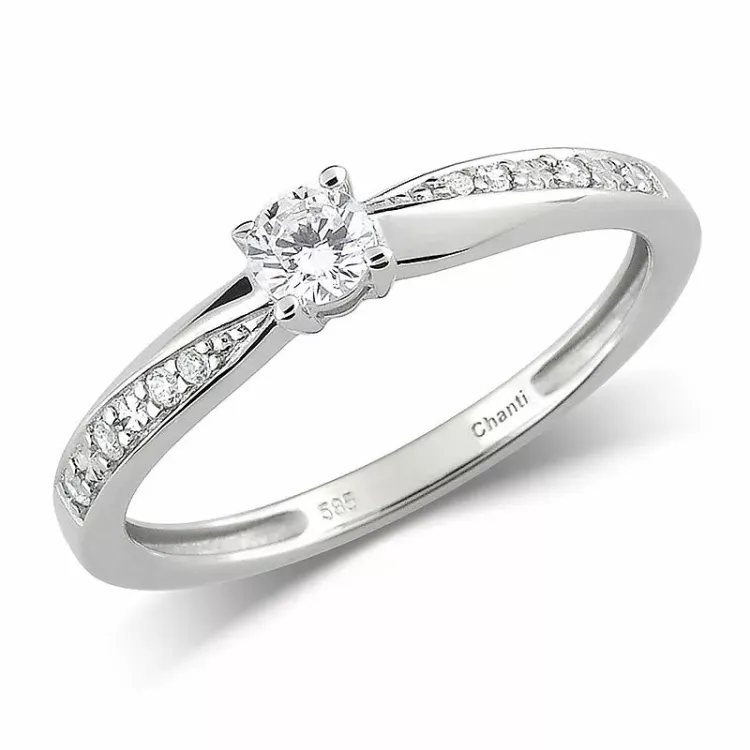 Elegant zirkon ring i 14 karat hvidguld