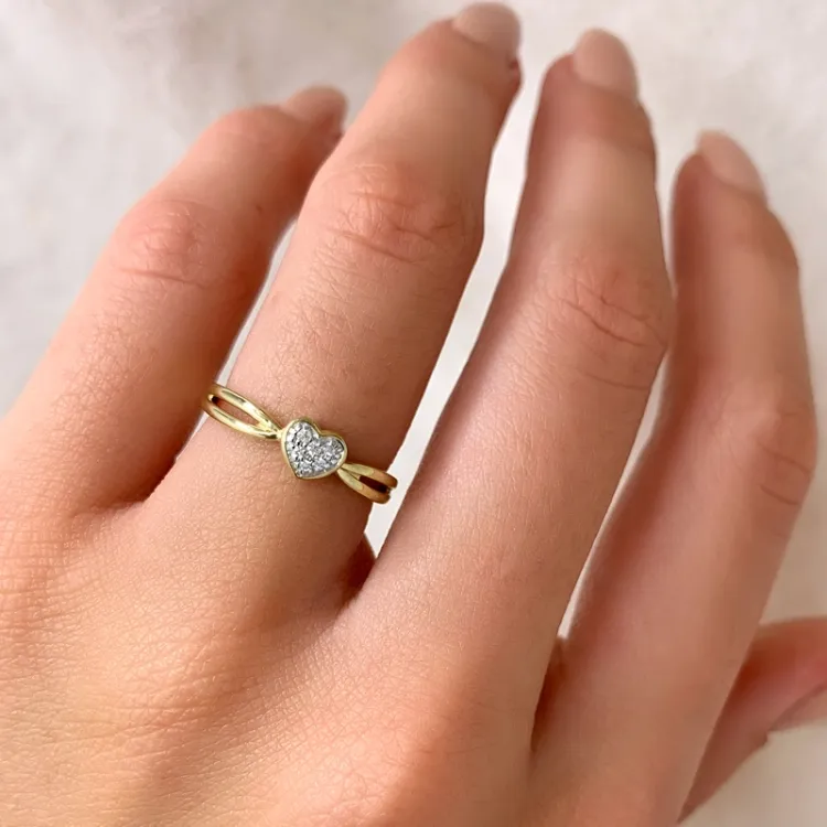 diamant hjertering i 14 karat guld med rhodium 0,028 ct