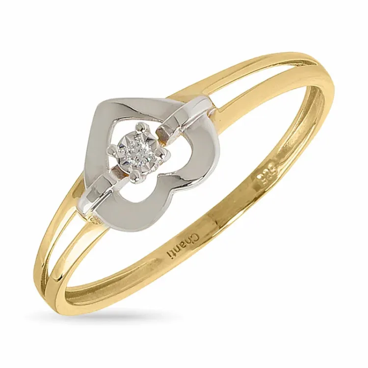 diamant hjertering i 14 karat guld med rhodium 0,01 ct