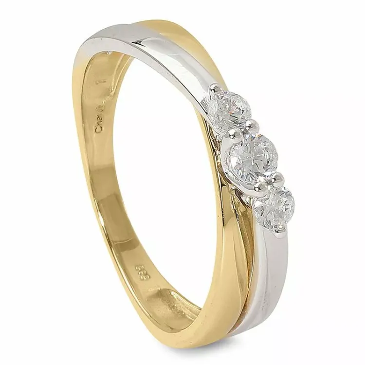 stor zirkon ring i 14 karat guld med rhodium