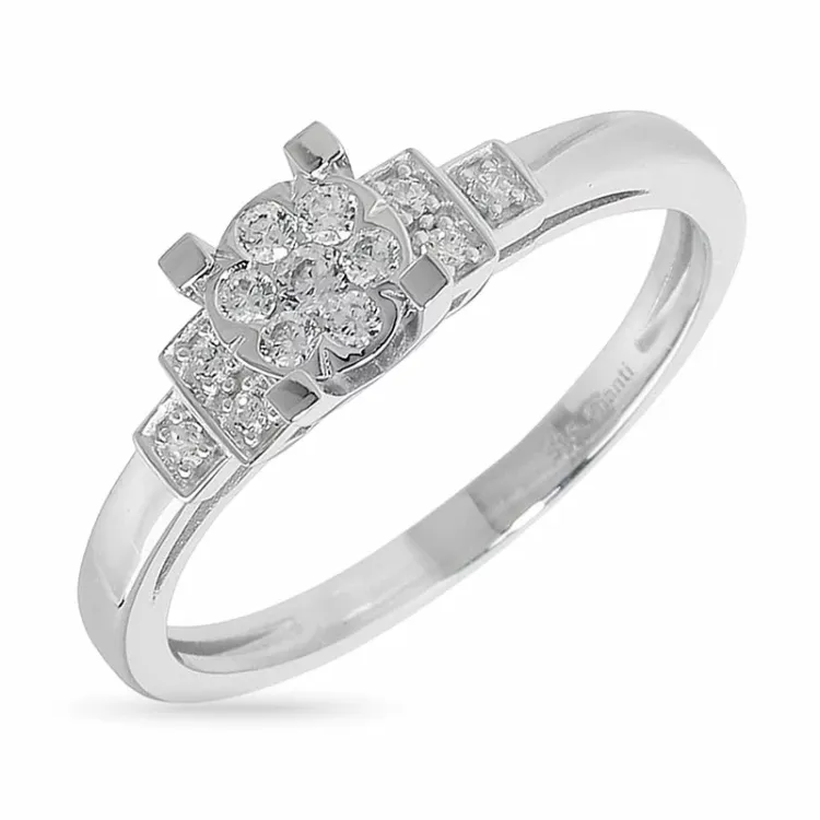 stor zirkon ring i 14 karat hvidguld
