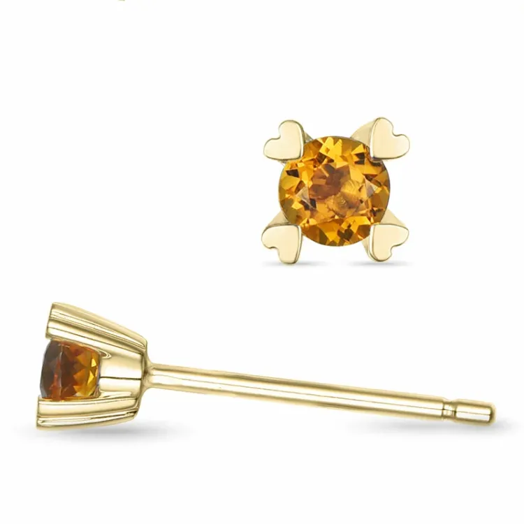 2 x 0,10 ct citrin solitaireørestikker i 14 karat guld med citrin
