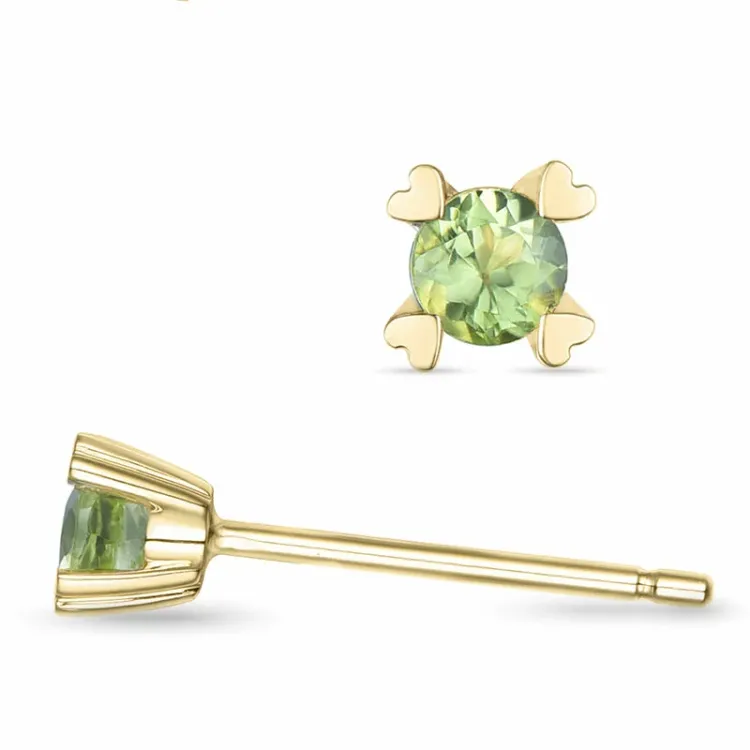 2 x 0,12 ct peridot solitaireørestikker i 14 karat guld med peridot