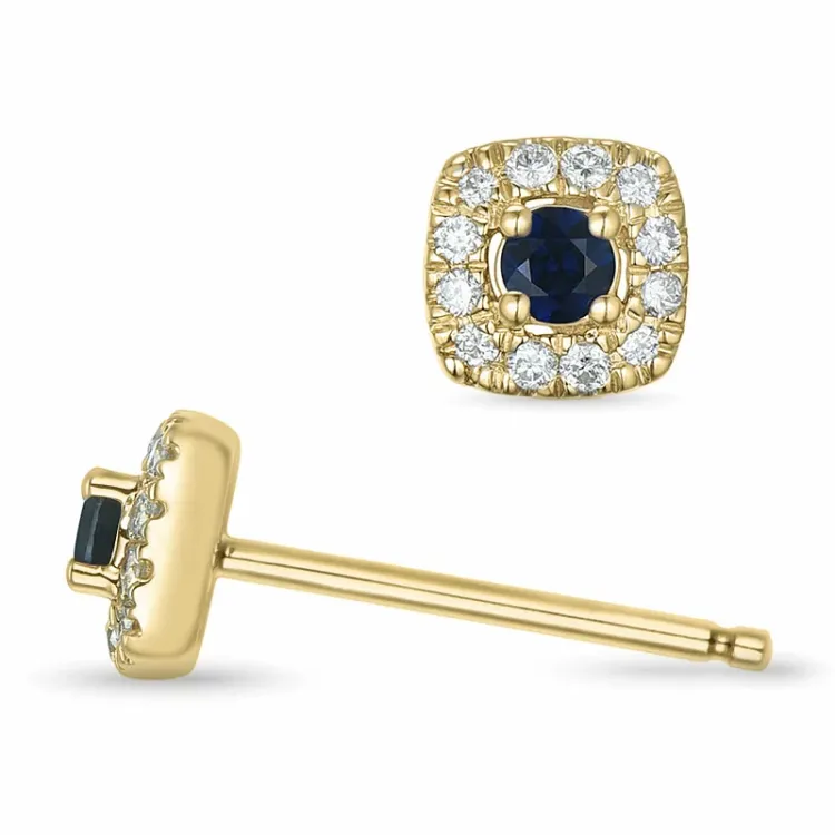 firkantet safir brillantøreringe i 14 karat guld med safir og diamant