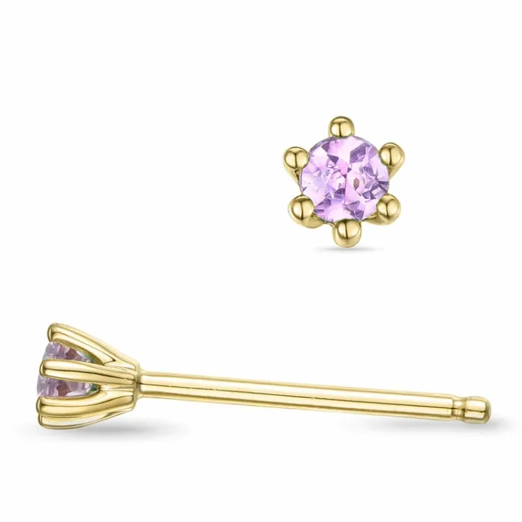 2 x 0,07 ct pink safir solitaireørestikker i 14 karat guld med pink safir 