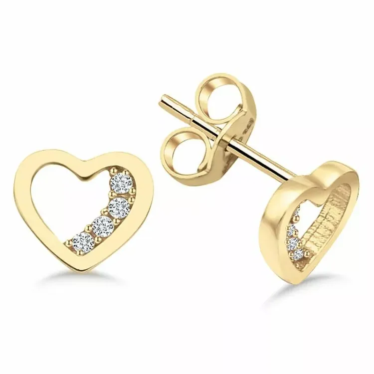 hjerte ørestikker i 9 karat guld med zirkon - Gold Collection