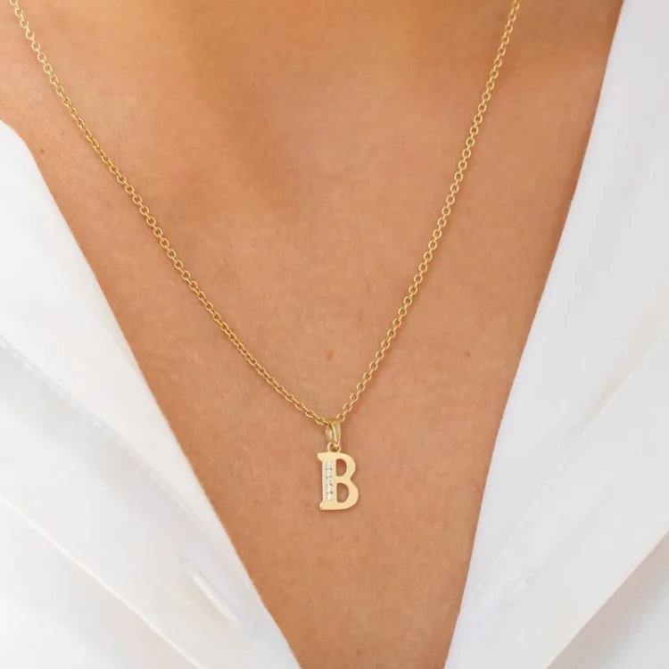 bogstav B zirkon vedhæng i 9 karat guld - My Letter