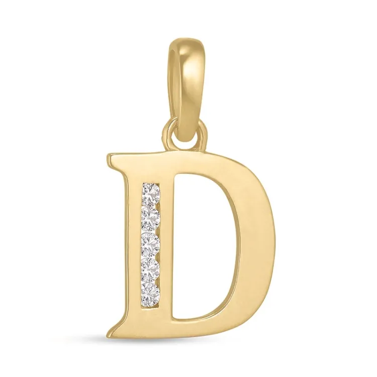 bogstav D zirkon vedhæng i 9 karat guld - My Letter