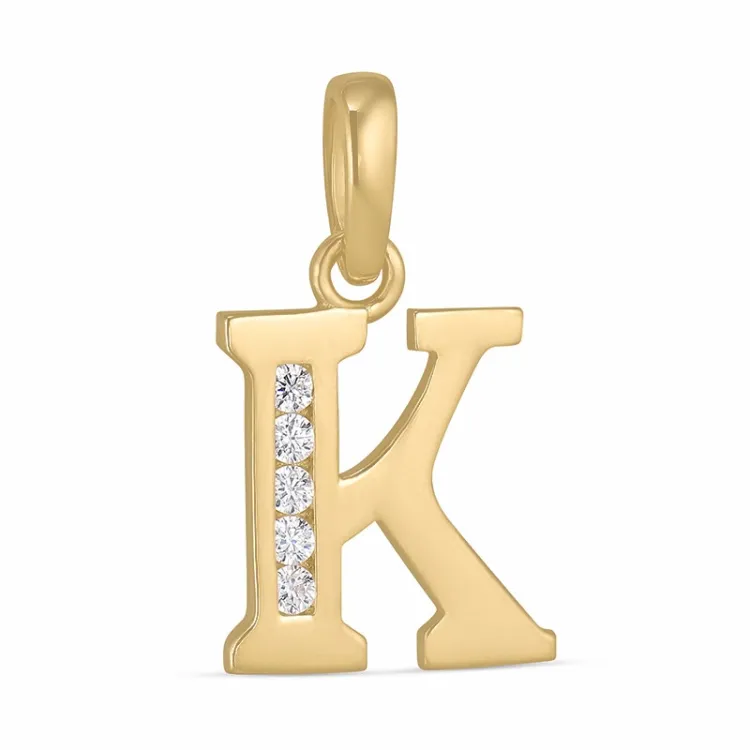 bogstav K zirkon vedhæng i 9 karat guld - My Letter