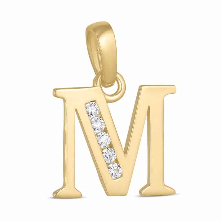 bogstav M zirkon vedhæng i 9 karat guld - My Letter