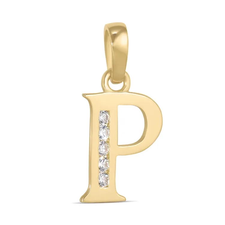 bogstav P zirkon vedhæng i 9 karat guld - My Letter