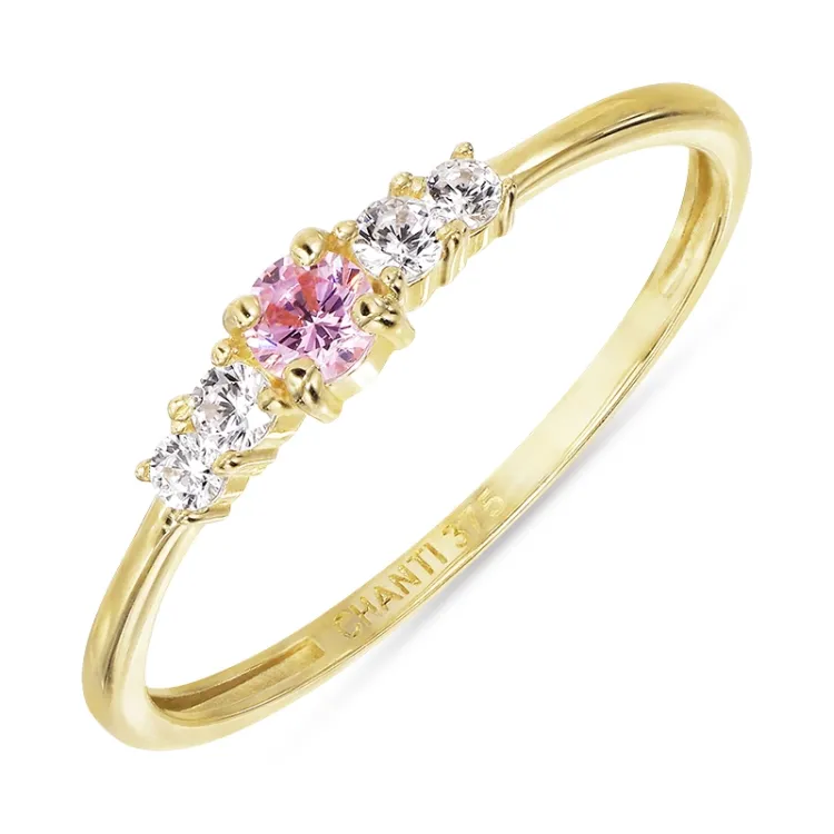 smal lyserød zirkon ring i 9 karat guld - Gold Collection