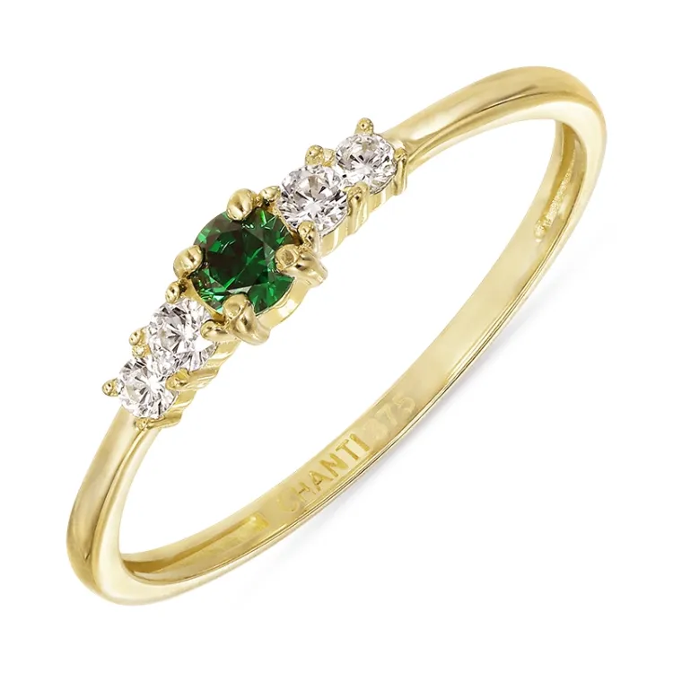 smal grøn zirkon ring i 9 karat guld - Gold Collection