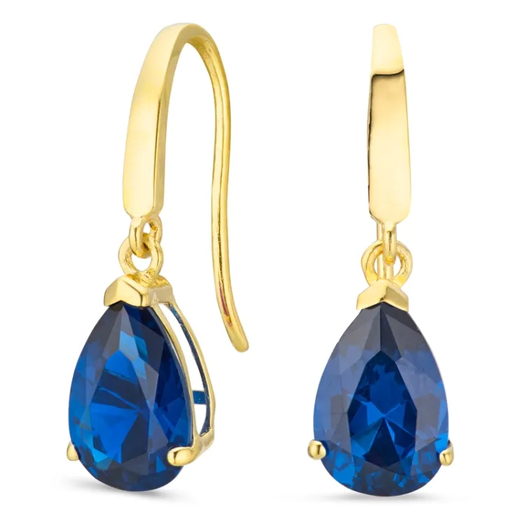 dråbeformede øreringe i 9 karat guld med syntetisk safir og zirkon - Gold Collection