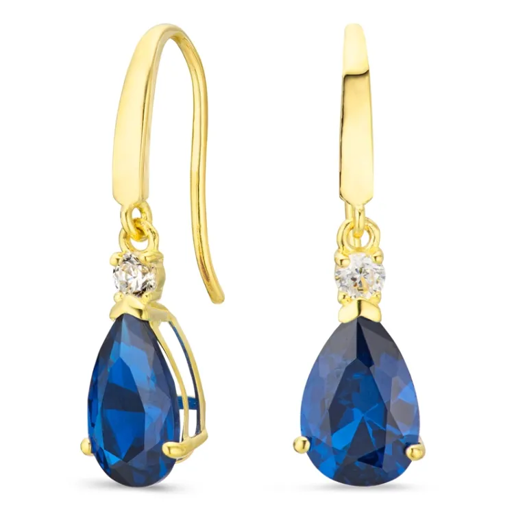 dråbeformede øreringe i 9 karat guld med syntetisk safir og zirkon - Gold Collection