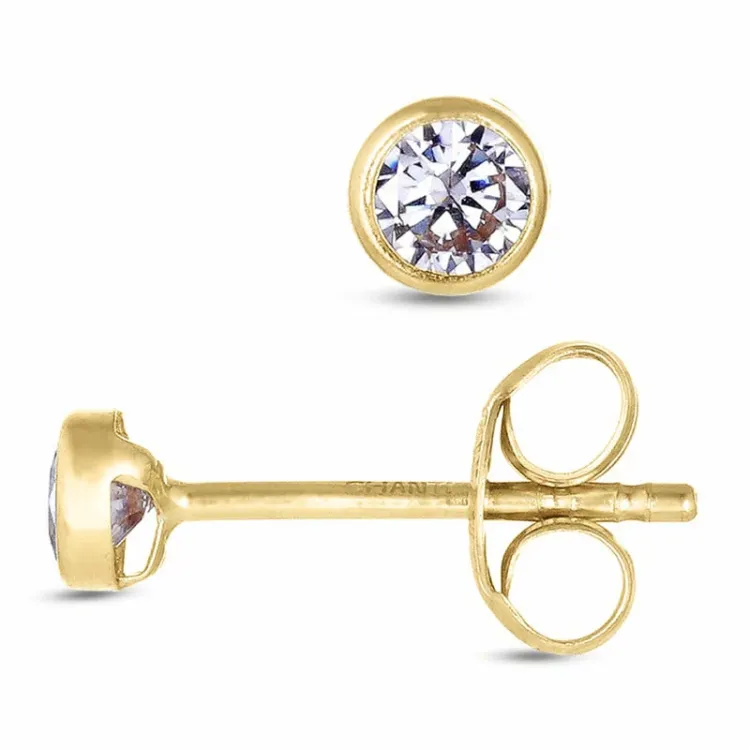 3 mm runde ørestikker i 9 karat guld med zirkon - Gold Collection